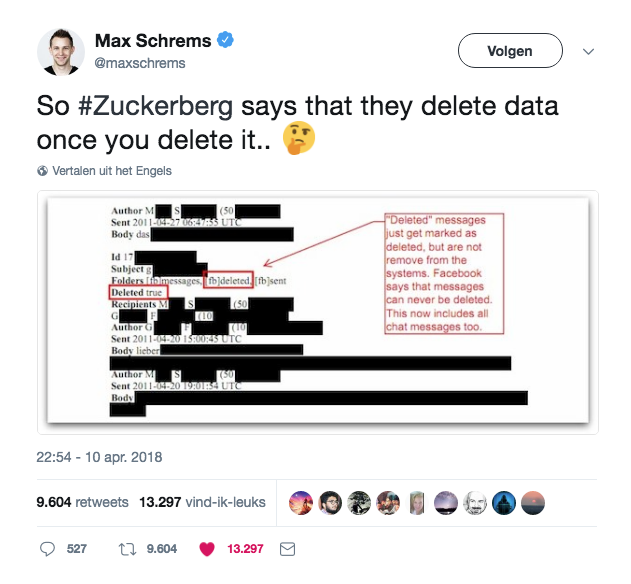 Twitter screenshot of 'deleted' data not actually being deleted